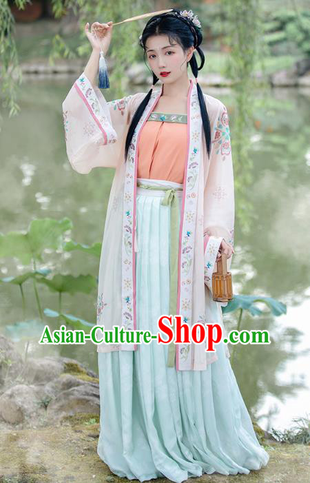 China Traditional Song Dynasty Historical Costumes Ancient Young Beauty Hanfu Dress Garment Complete Set