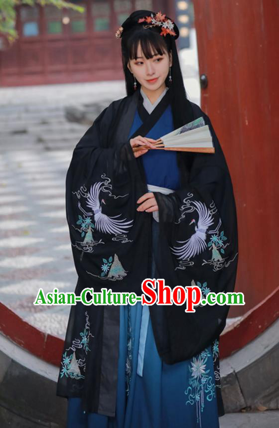 Traditional China Jin Dynasty Nobility Beauty Historical Costumes Ancient Female Swordsman Black Hanfu Dress