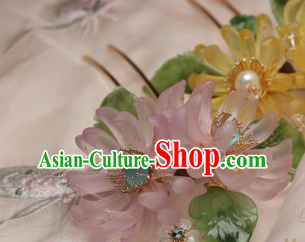 Chinese Handmade Hair Stick Traditional Ancient Princess Pink Chrysanthemum Hairpin