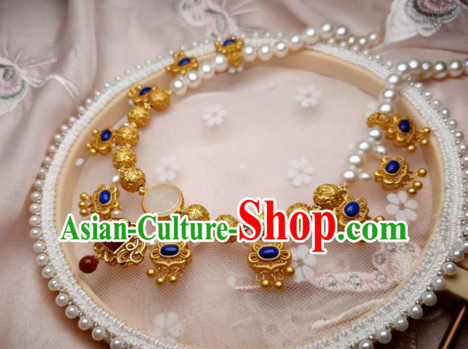 China Traditional Tang Dynasty Golden Necklet Accessories Handmade Hanfu Phoenix Pattern Necklace