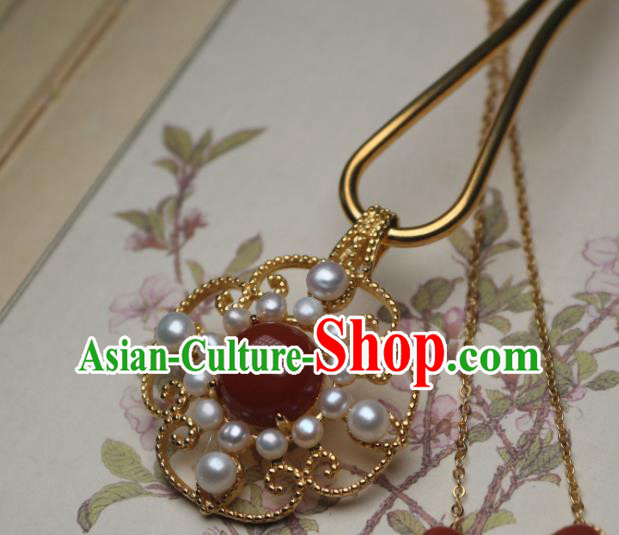 China Traditional Pearls Agate Necklet Accessories Handmade Hanfu Necklace Pendant