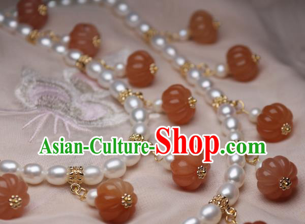 China Traditional Ming Dynasty Pearls Necklet Accessories Handmade Hanfu Agate Pumpkin Necklace