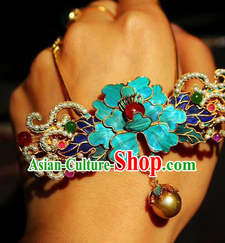China Traditional Qing Dynasty Cloisonne Peony Necklace Accessories Handmade Necklet Pendant Jewelry