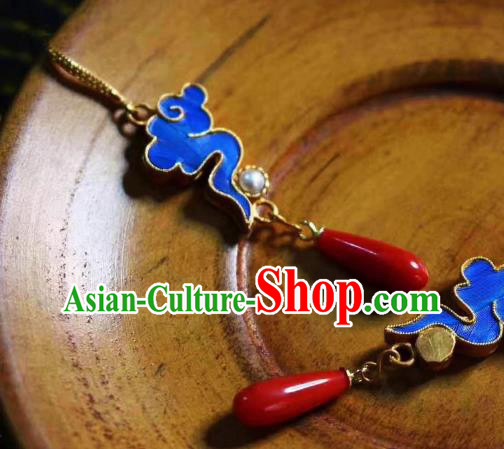 China Traditional Cheongsam Blue Cloud Earrings Classical Pearl Agate Ear Jewelry