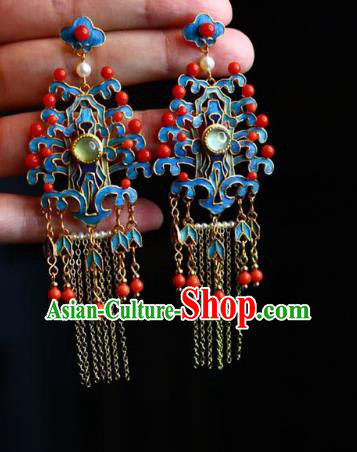 China Traditional Cheongsam Golden Tassel Earrings Classical Red Beads Ear Jewelry