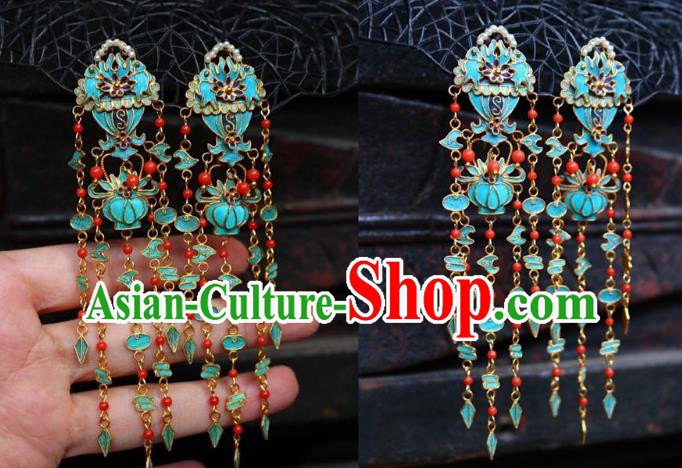 China Classical Red Beads Ear Jewelry Traditional Cheongsam Tassel Earrings