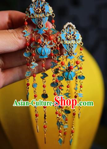 China Classical Red Beads Ear Jewelry Traditional Cheongsam Tassel Earrings