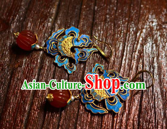 China Classical Blueing Fish Ear Jewelry Traditional Cheongsam Agate Earrings