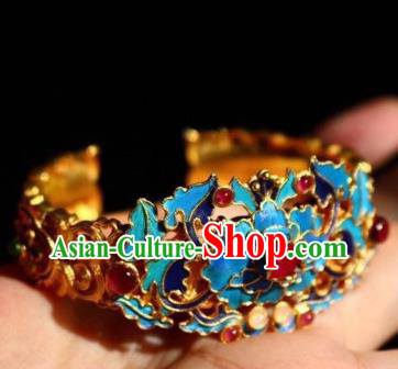 China Handmade Golden Bracelet Jewelry Traditional Qing Dynasty Garnet Bangle Accessories