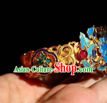 China Handmade Golden Bracelet Jewelry Traditional Qing Dynasty Garnet Bangle Accessories