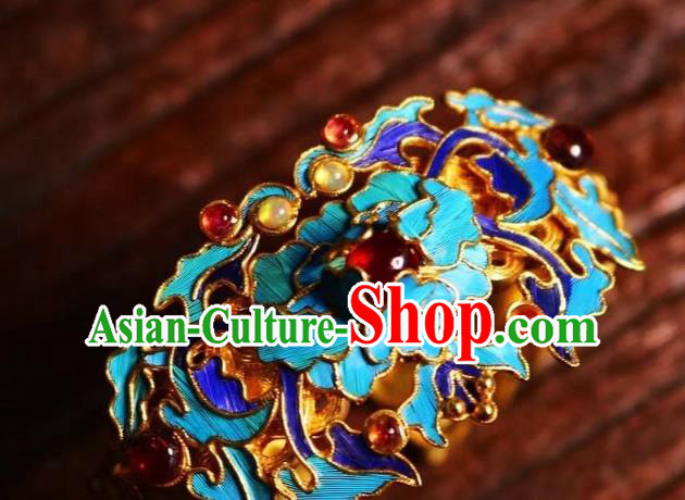 China Handmade Golden Bracelet Jewelry Traditional Qing Dynasty Garnet Bangle Accessories