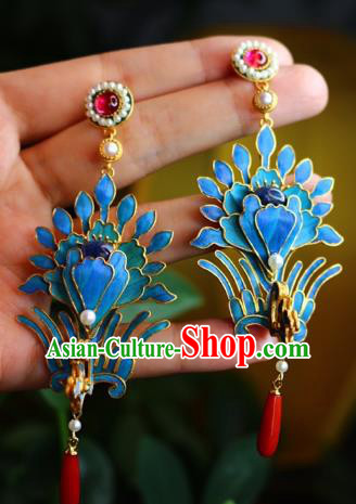 China Classical Pearls Tourmaline Ear Jewelry Traditional Cheongsam Blueing Phoenix Earrings