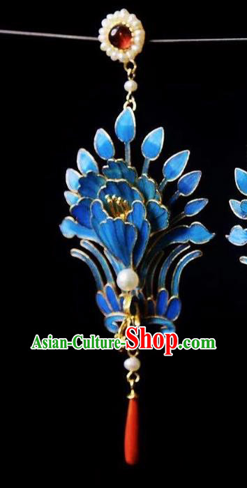 China Classical Pearls Tourmaline Ear Jewelry Traditional Cheongsam Blueing Phoenix Earrings
