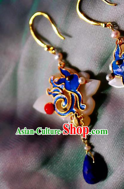 China Classical Lapis Blueing Ear Jewelry Traditional Cheongsam Jade Earrings