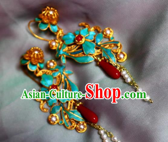 China Classical Pearls Ear Jewelry Traditional Cheongsam Filigree Plum Blossom Earrings