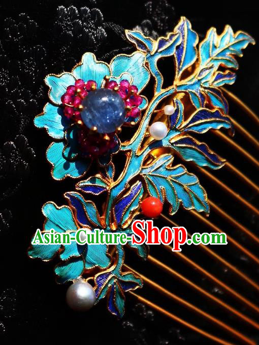 Chinese Handmade Blueing Hair Comb Traditional Ancient Qing Dynasty Lapis Hairpin