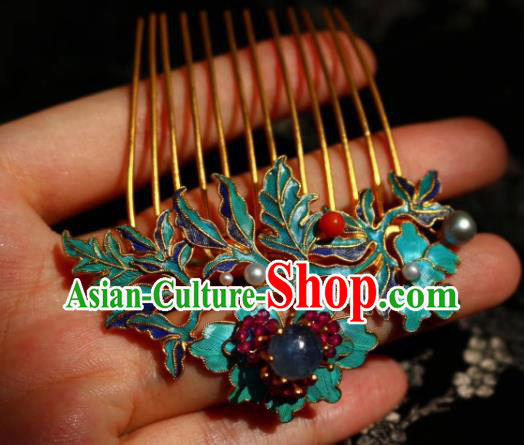 Chinese Handmade Blueing Hair Comb Traditional Ancient Qing Dynasty Lapis Hairpin
