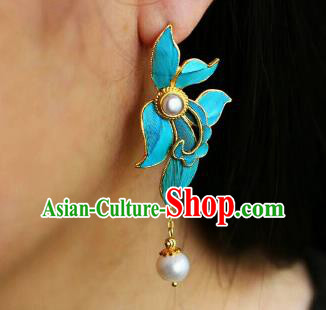 China Classical Qing Dynasty Orchid Ear Jewelry Traditional Cheongsam Pearls Earrings