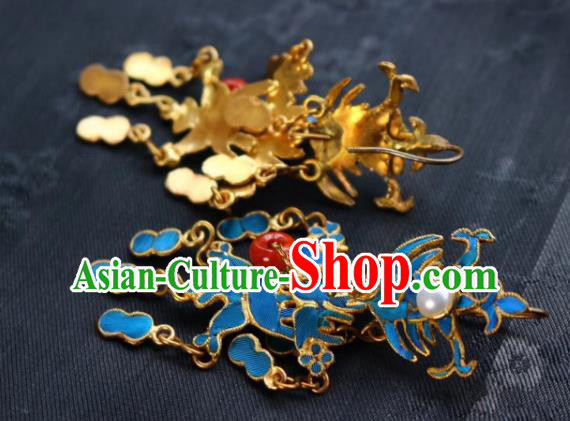 China Classical Agate Peace Buckle Ear Jewelry Traditional Cheongsam Pearls Earrings
