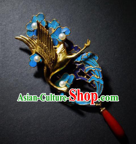 China Traditional Qing Dynasty Golden Crane Pendant Jewelry Handmade Ancient Court Cloisonne Brooch Accessories