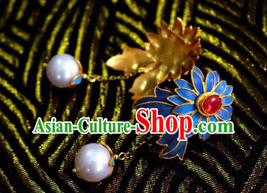 China Classical Ruby Ear Jewelry Traditional Cheongsam Cloisonne Chrysanthemum Earrings