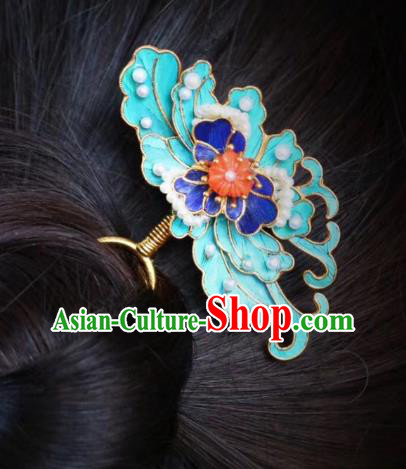 Chinese Handmade Blueing Pearls Hair Stick Traditional Ancient Qing Dynasty Court Hairpin