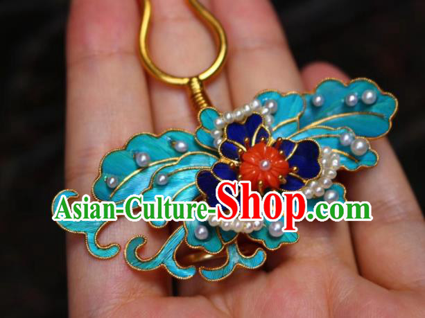 Chinese Handmade Blueing Pearls Hair Stick Traditional Ancient Qing Dynasty Court Hairpin