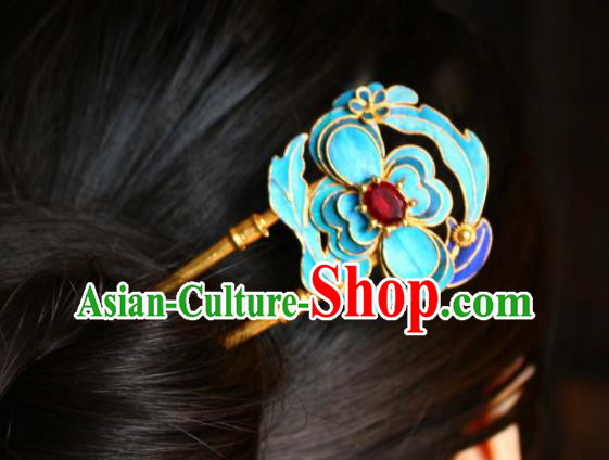 Chinese Handmade Golden Hair Stick Traditional Ancient Qing Dynasty Imperial Consort Ruby Hairpin
