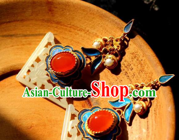 China Classical Agate Ear Jewelry Traditional Cheongsam Pearls Jade Earrings
