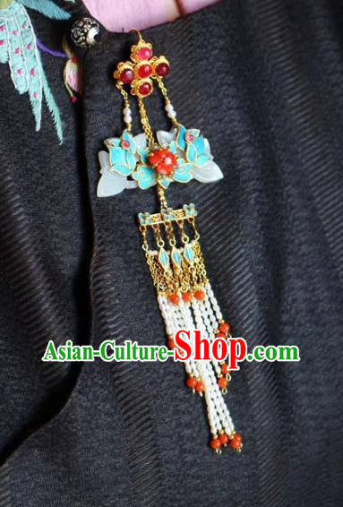 China Handmade Pearls Tassel Brooch Jewelry Traditional Qing Dynasty Court Tourmaline Pendant Accessories