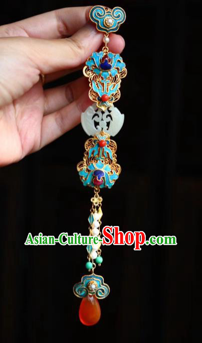 China Handmade Blueing Brooch Jewelry Traditional Qing Dynasty Court Jade Accessories Pearls Pendant