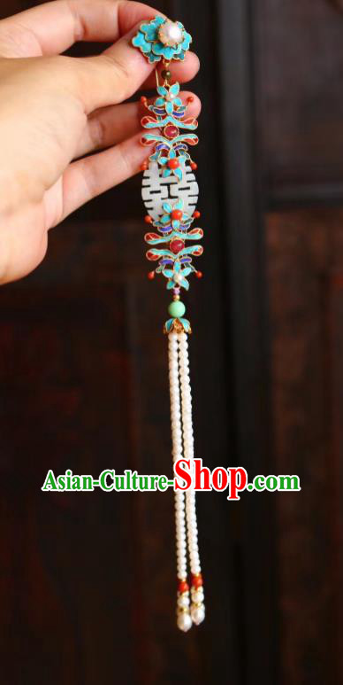 China Handmade Wedding Jade Brooch Jewelry Traditional Qing Dynasty Pearls Tassel Pendant Accessories
