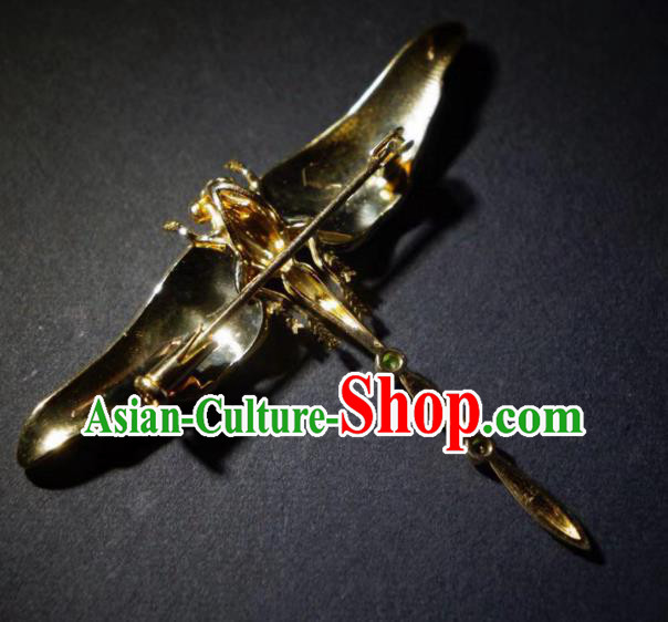 China Traditional Qing Dynasty Emerald Jewelry Handmade Ancient Court Blueing Dragonfly Brooch Accessories