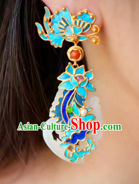 China Classical Cloisonne Ear Jewelry Traditional Cheongsam Jade Phoenix Earrings