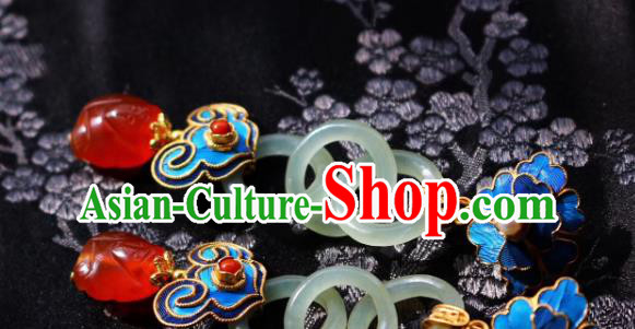 China Classical Agate Ear Jewelry Traditional Cheongsam Jade Peace Buckle Earrings