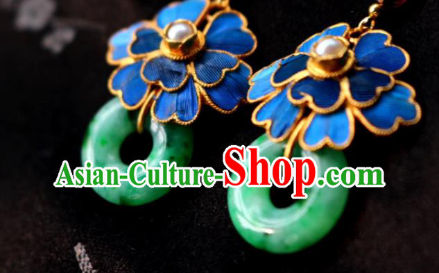 China Classical Jadeite Ear Jewelry Traditional Cheongsam Blue Flower Earrings