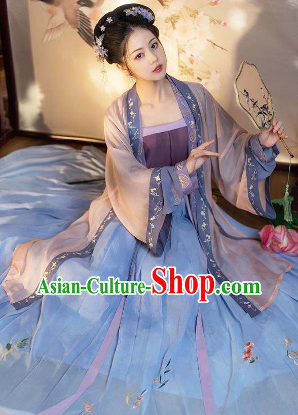 Traditional China Song Dynasty Historical Costumes Ancient Royal Princess Lilac Hanfu Dress Garment