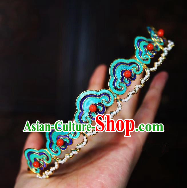 Chinese Handmade Blueing Hair Crown Traditional Ancient Qing Dynasty Imperial Consort Hair Clasp