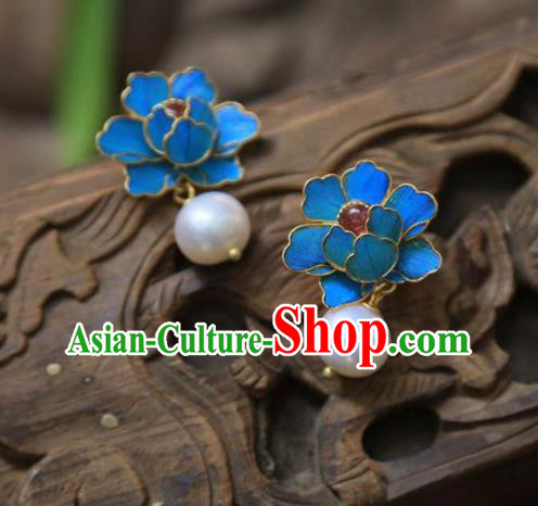 Chinese Traditional Pearl Jewelry Qing Dynasty Earrings Ancient Empress Tourmaline Ear Accessories