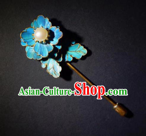 China Handmade Ancient Empress Peony Brooch Accessories Traditional Qing Dynasty Pearl Breastpin Jewelry