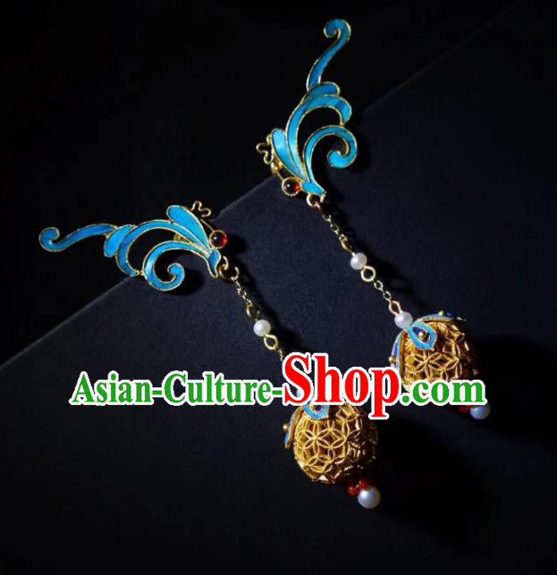 Chinese Traditional Filigree Jewelry Qing Dynasty Earrings Ancient Empress Pearls Ear Accessories