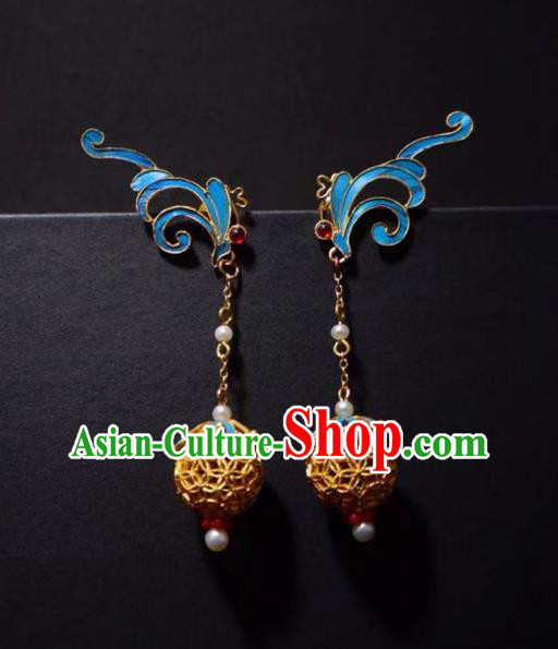 Chinese Traditional Filigree Jewelry Qing Dynasty Earrings Ancient Empress Pearls Ear Accessories