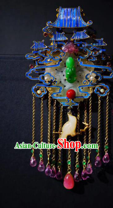 China Traditional Cloisonne Palace Jade Necklace Jewelry Accessories Qing Dynasty Amethyst Tassel Necklet Pendant