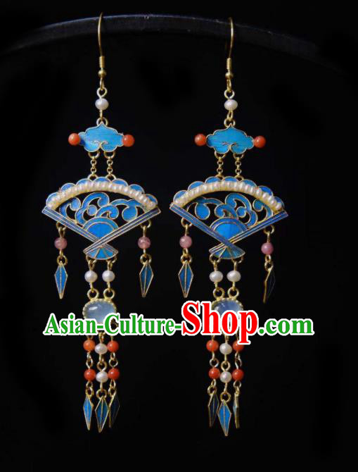 Chinese Qing Dynasty Imperial Concubine Earrings Ancient Empress Ear Accessories Traditional Pearls Jewelry