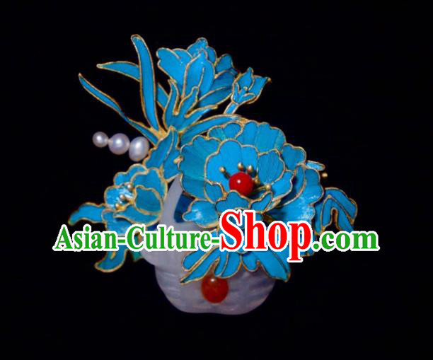 China Handmade Jade Brooch Accessories Traditional Qing Dynasty Cloisonne Peony Breastpin Jewelry