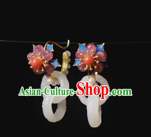Chinese Ancient Empress Jade Ear Accessories Traditional Jewelry Qing Dynasty Tourmaline Plum Blossom Earrings