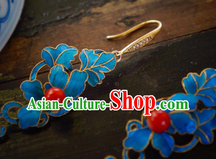Chinese Ancient Empress Agate Ear Accessories Traditional Qing Dynasty Cloisonne Earrings Jewelry
