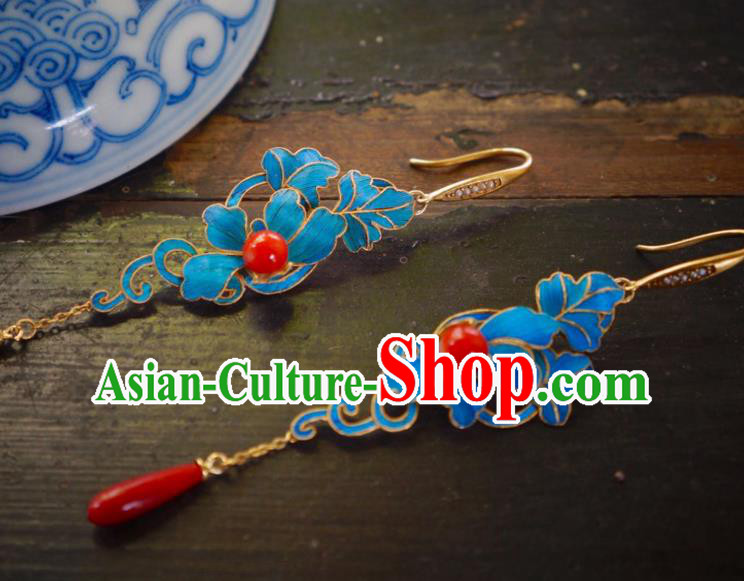 Chinese Ancient Empress Agate Ear Accessories Traditional Qing Dynasty Cloisonne Earrings Jewelry
