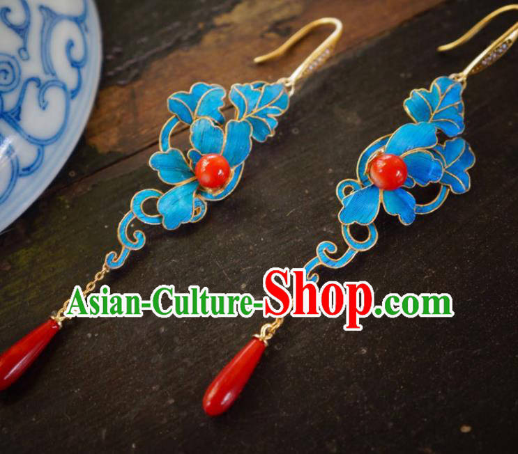 Chinese Ancient Empress Agate Ear Accessories Traditional Qing Dynasty Cloisonne Earrings Jewelry