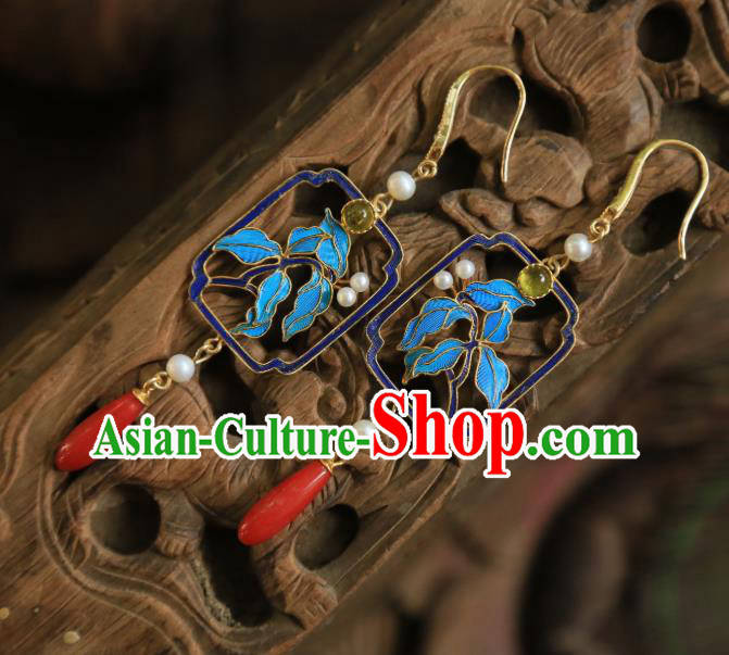 Chinese Handmade Agate Earrings Jewelry Traditional Ancient Empress Emerald Pearls Ear Accessories